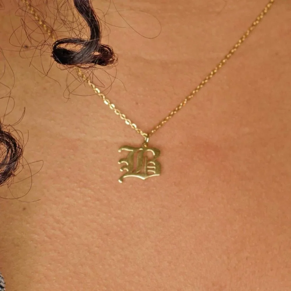 Gold Old English Initial Necklace - Letter B​